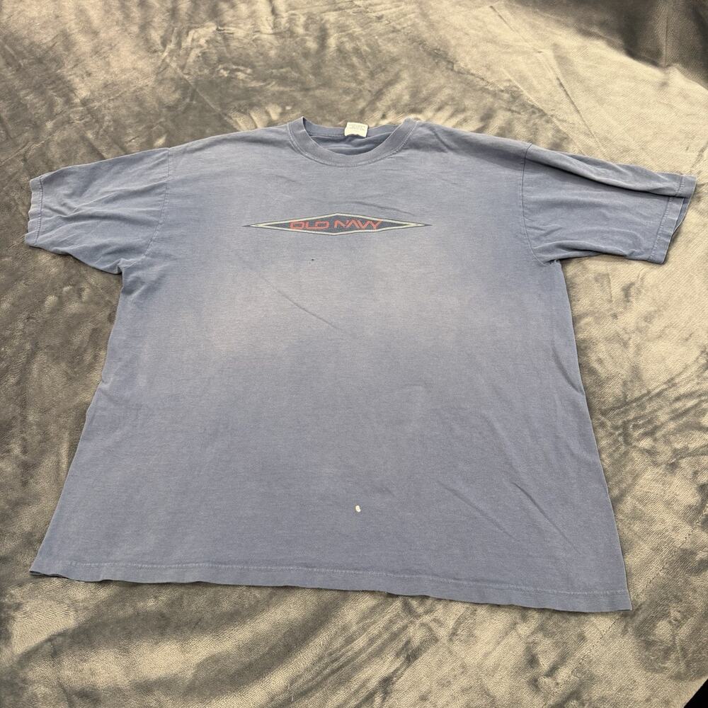 VTG 90s Old Navy Distressed Blue T Shirt Sz L W/ Stains Made In USA Retro VTG